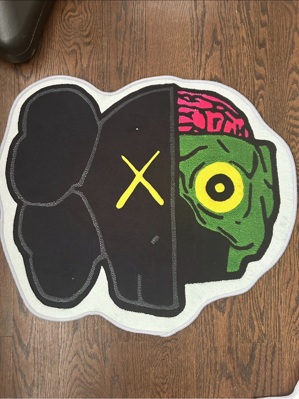 Kaws Graphic Pop Art Rug with Black, Green, Pink and Yellow Detail